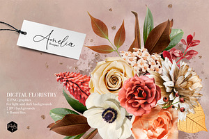 Isolated real flowers clipart set