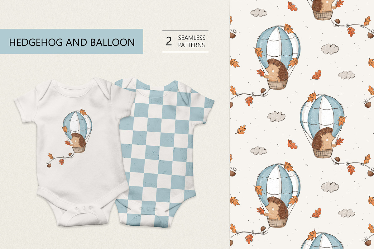 Hedgehog and air balloon, a Pattern Graphic by Olena Kuznietsova (Photo 1 of 10)