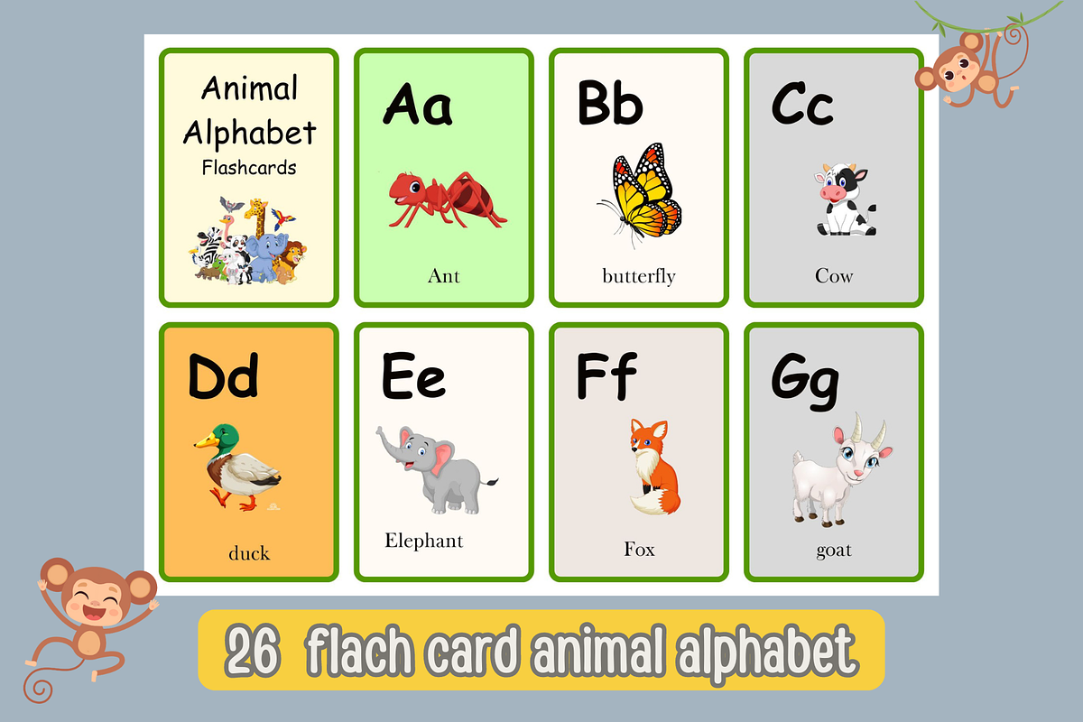 animal flash cards Alphabet for kids, a Card Template by noredinedesignco (Photo 1 of 2)