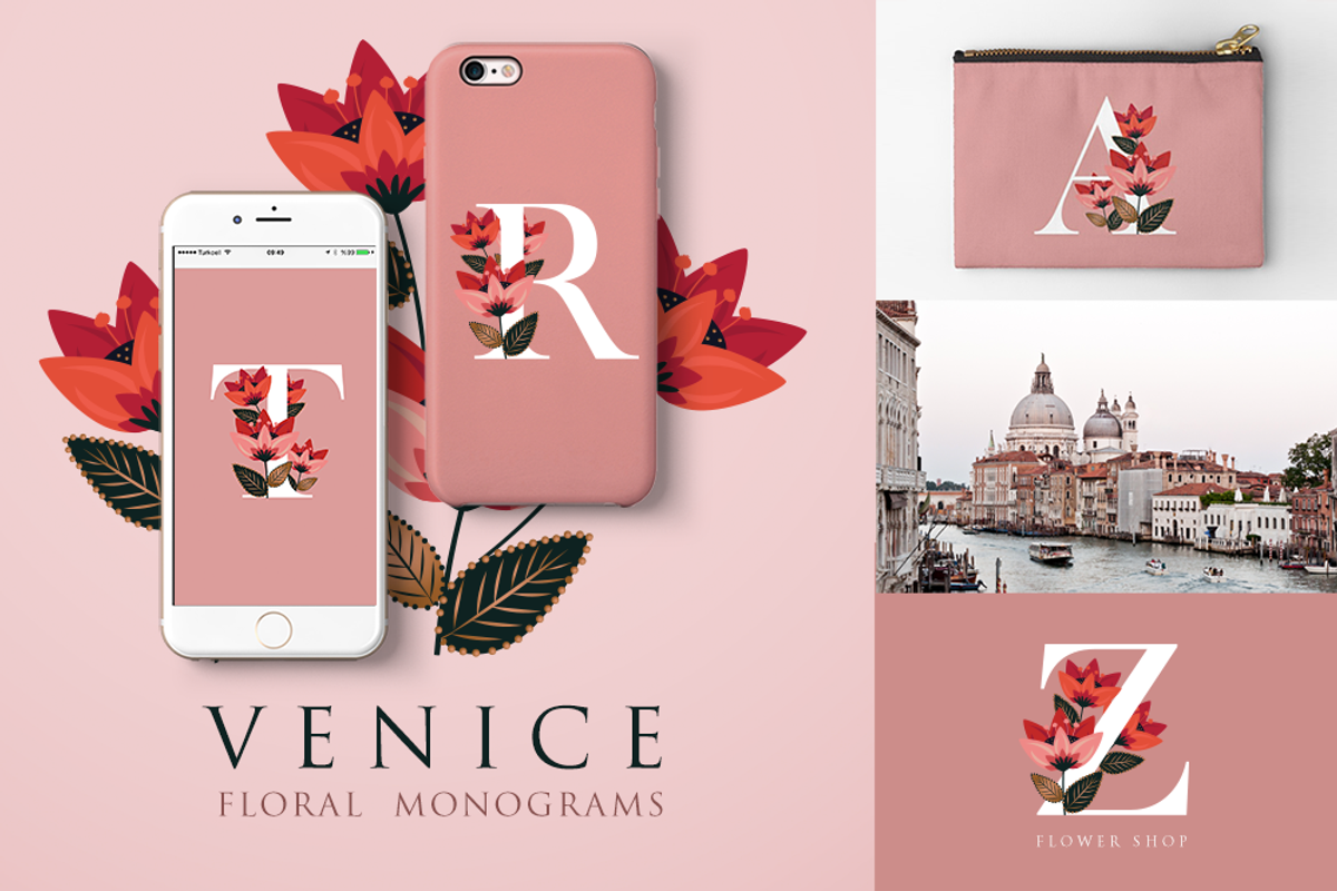 Venice Floral Monograms, a Branding & Logo Template by Werlang Paper (Photo 1 of 8)