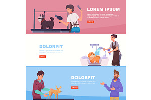 Dog grooming. banners with barber, an Animal Illustration by Onyx