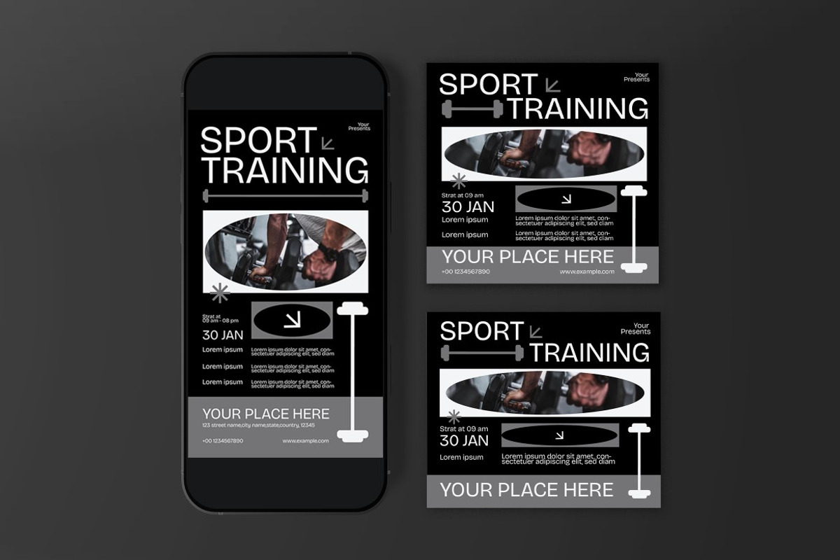 Black Sport Training Flyer Set, a Flyer Template by graphicook (Photo 3 of 3)