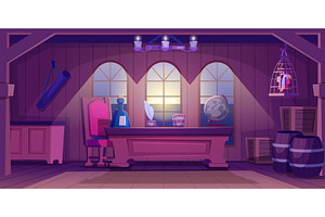 Pirate cabin. Wooden interior of, a Transportation Illustration by Onyx