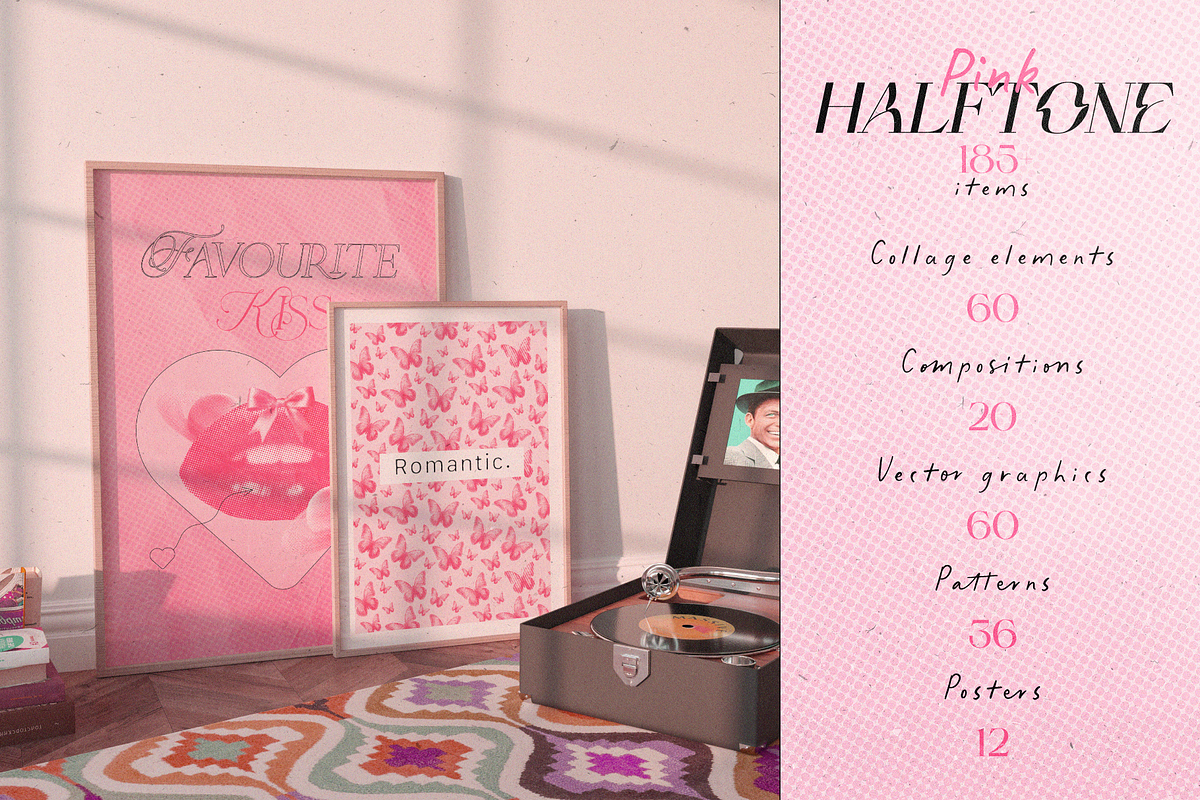 Pink Halftone Collage Elements, an Object Graphic by Animoon (Photo 2 of 19)