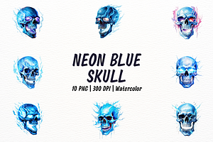 Hyper-Realistic Neon Blue Skull, a Person Illustration by New-School-Wave