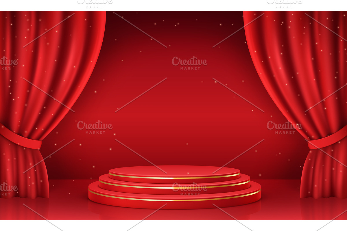Realistic red podium. Elegant, an Illustration by Stock-Smart-Start