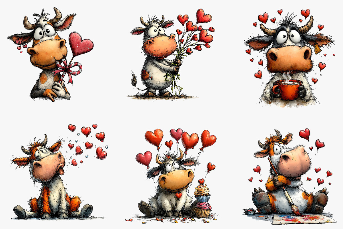 Quirky Valentine Highland Cow Clipar, an Illustration by CreationArt (Photo 5 of 5)