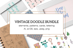 Vintage doodle bundle. Patterns+