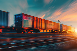 Freight train in motion with containers, a Transportation Photo by AlyaAnd