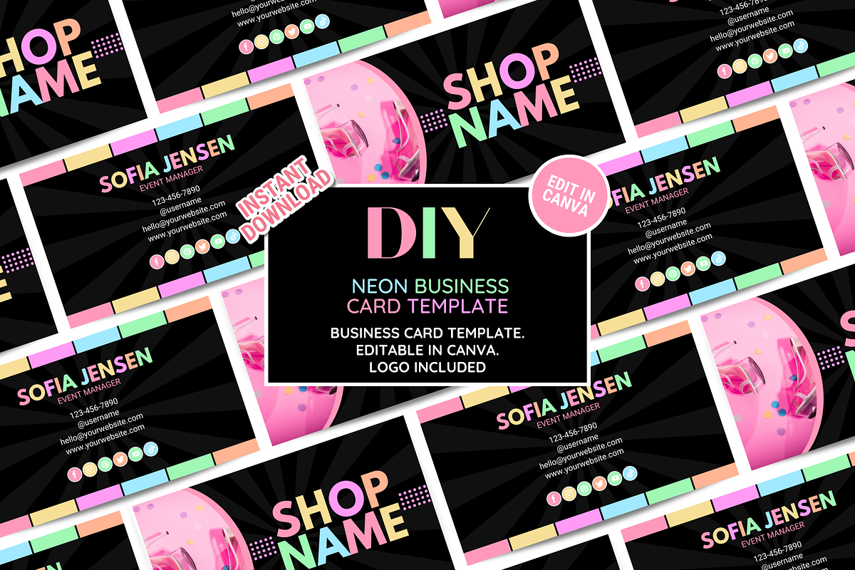 Pastel Neon Business Card, a Business Card Template by SunshineStudioBoutique (Photo 2 of 9)