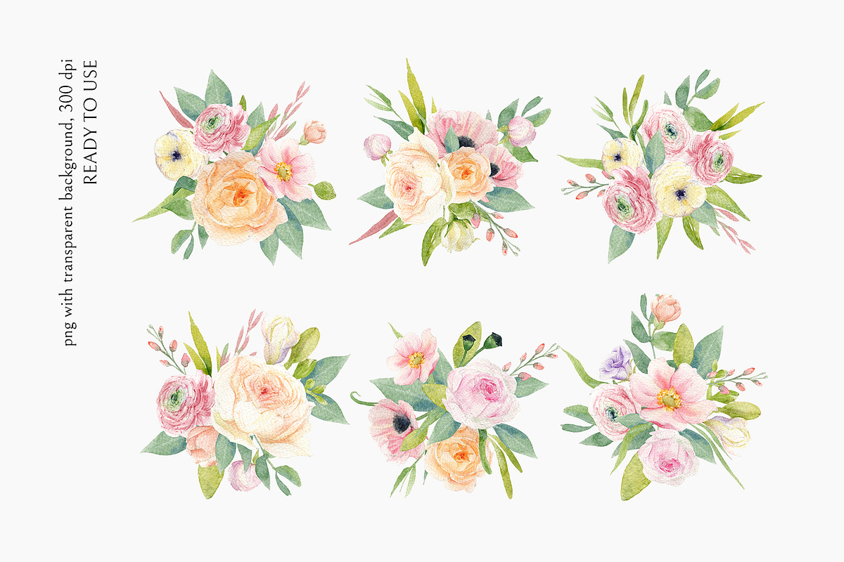 Pink Floral Mood. Watercolor Set, an Illustration by NiKO (Photo 3 of 6)