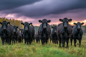 Black Angus cattle herd grazing past, a Photo by Pixeness Studio