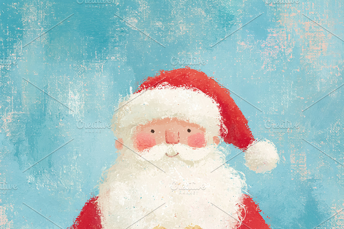 Santa Claus holding a Christmas gift, bringing holiday cheer and, a Decorative Illustration by Studio ANNA