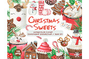 Watercolor Christmas Sweets Clipart, a Food Illustration by ArtfulStudio (Thumbnail 1 of 10)