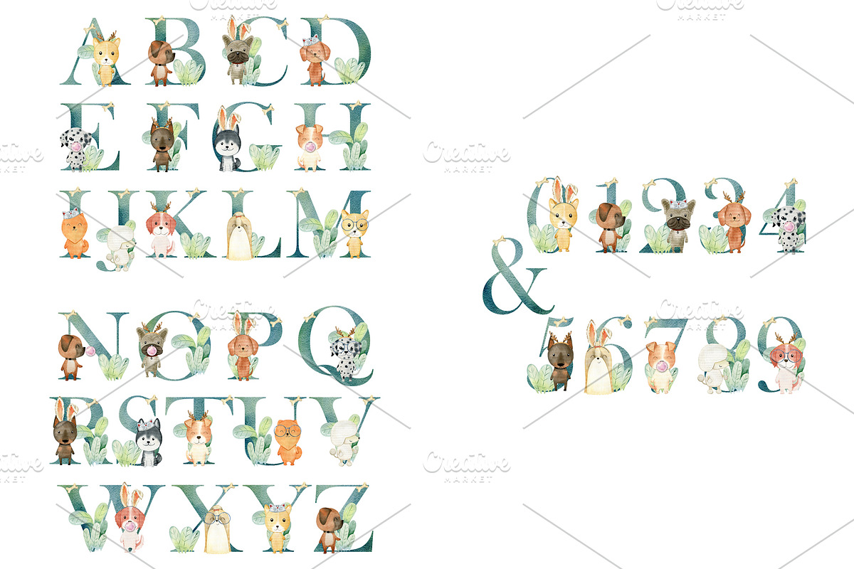 10 Watercolor Animal Alphabets., an Animal Illustration by TaPilipa (Photo 5 of 11)