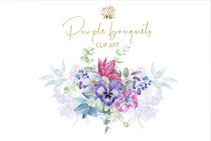 Purple Watercolor Flowers Clipart