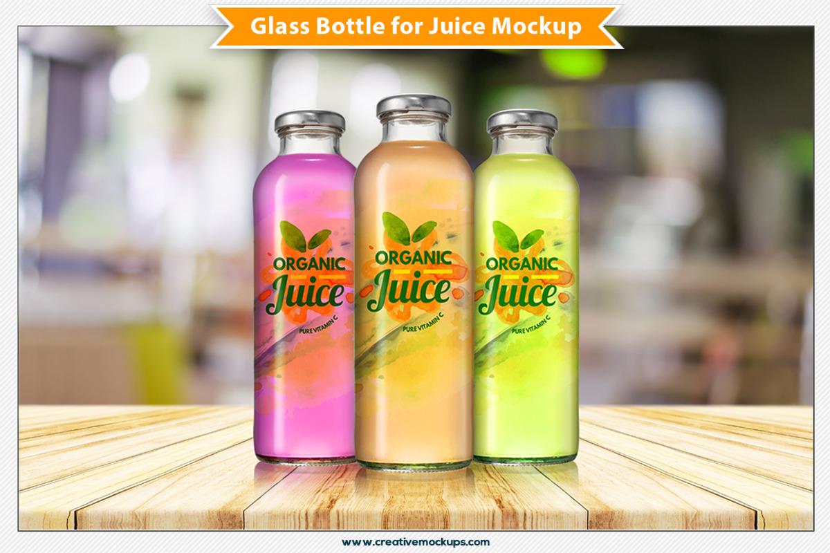 Glass Bottle for Juice Mockup, a Packaging Mockup by Plus Media (Photo 2 of 7)