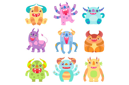 Cute Friendly Monsters with Horns, an Animal Illustration by TopVectors