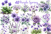 Watercolor Purple Spring Clipart, an Illustration by DreamCafeArt (Thumbnail 1 of 3)