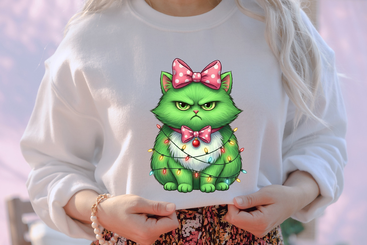 Green Angry Christmas Cat Png, an Illustration by designcity5 (Photo 8 of 8)