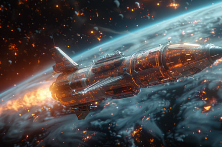 Spaceship Flying Over the Earth, a Background Photo by ImageMir