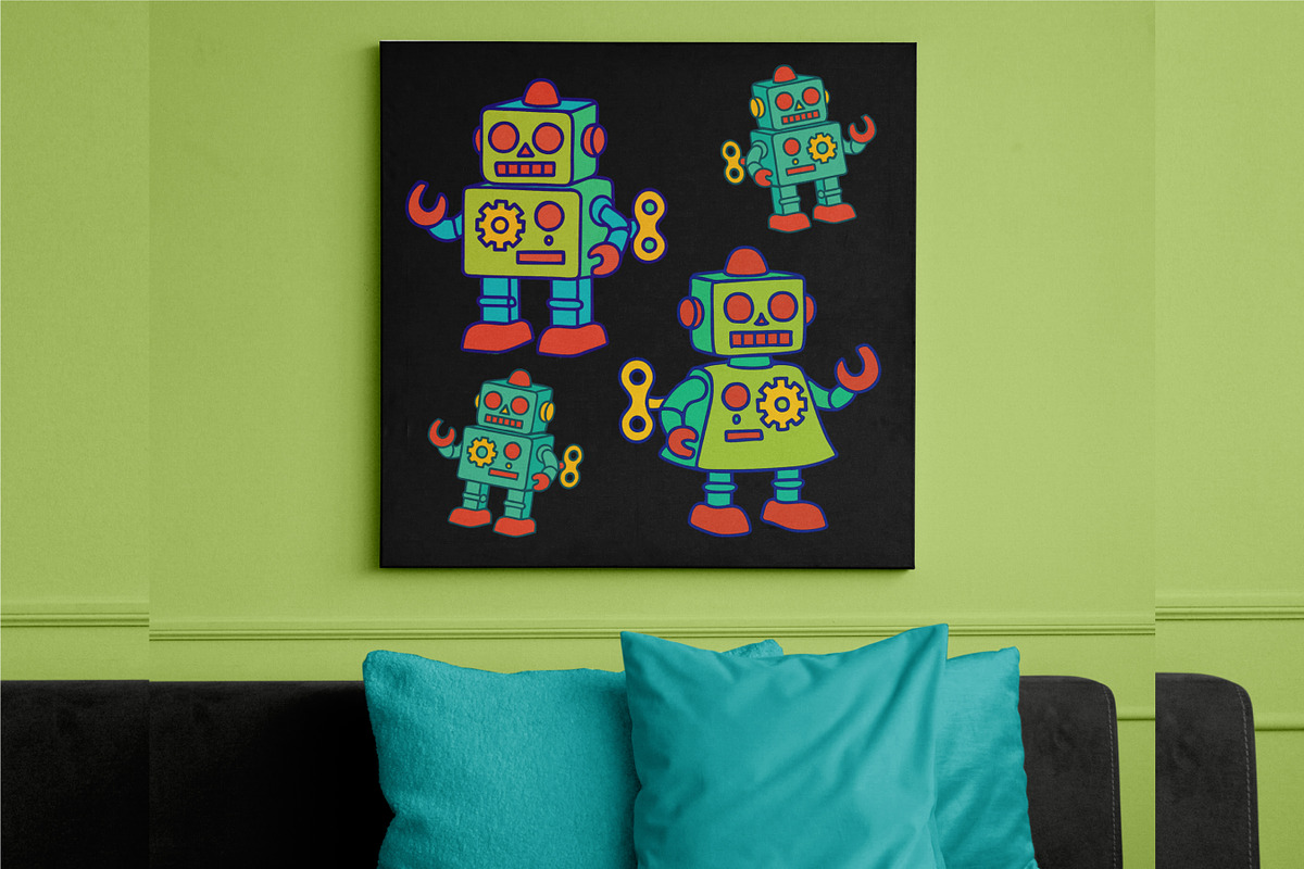 Retro Toy Robots Clipart & Posters, an Object Graphic by Blynn Pippen (Photo 7 of 23)