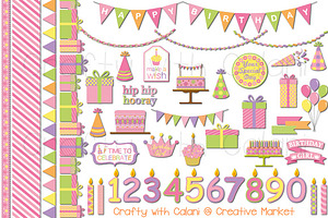 Sweet Girl Birthday Clipart Set