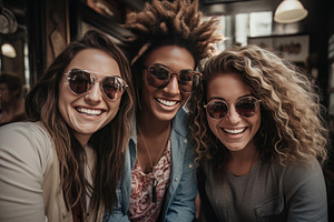 Smiling friends wearing sunglasses e, a Person Photo by Perpis
