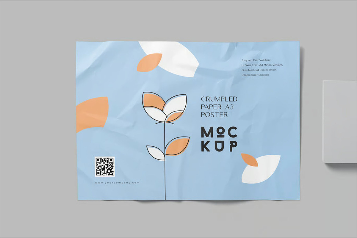 A3 Landscape Crumpled Poster Mockup, an Advertising Mockup by megostudi0 (Photo 1 of 2)