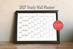 2027 Year-at-a-Glance Wall Planner, a Stationery Template by 3PointsCreative