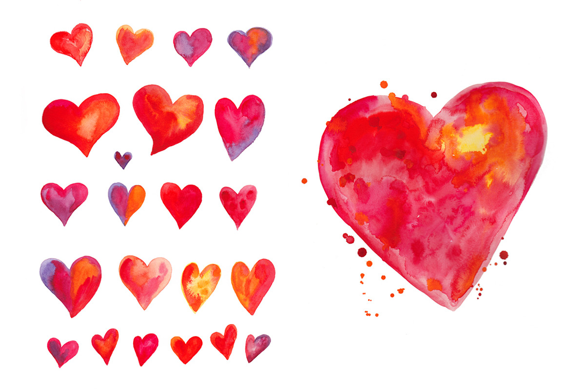 Watercolor hearts set #3, a Decorative Illustration by natsa (Photo 2 of 5)