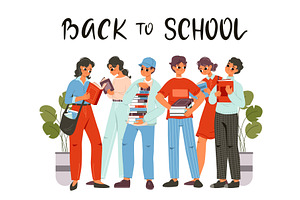 Students with books. Young girls and, an Education Illustration by Valerie Bodnar