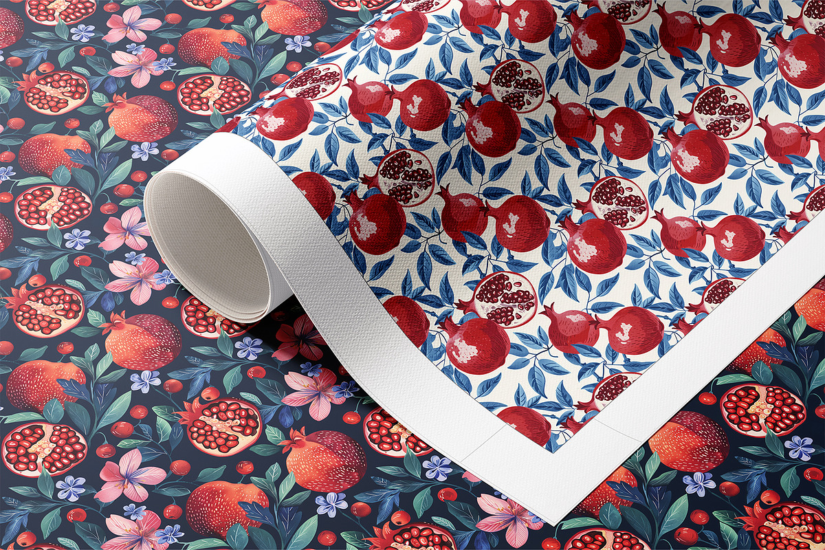 Blue Pomegranates Patterns, a Pattern Graphic by Ninterints (Photo 8 of 19)