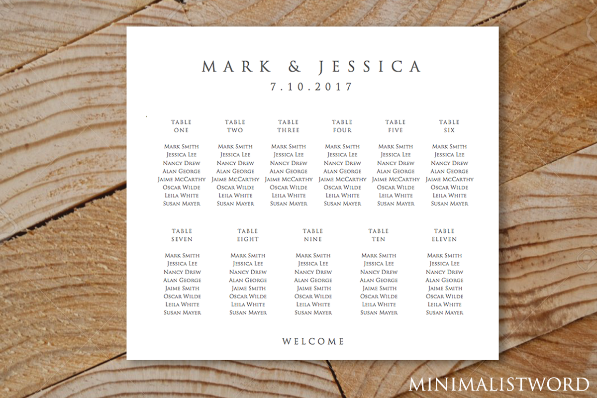 Wedding Seating Chart 11 Tables, a Templates & Theme by MinimalistWord