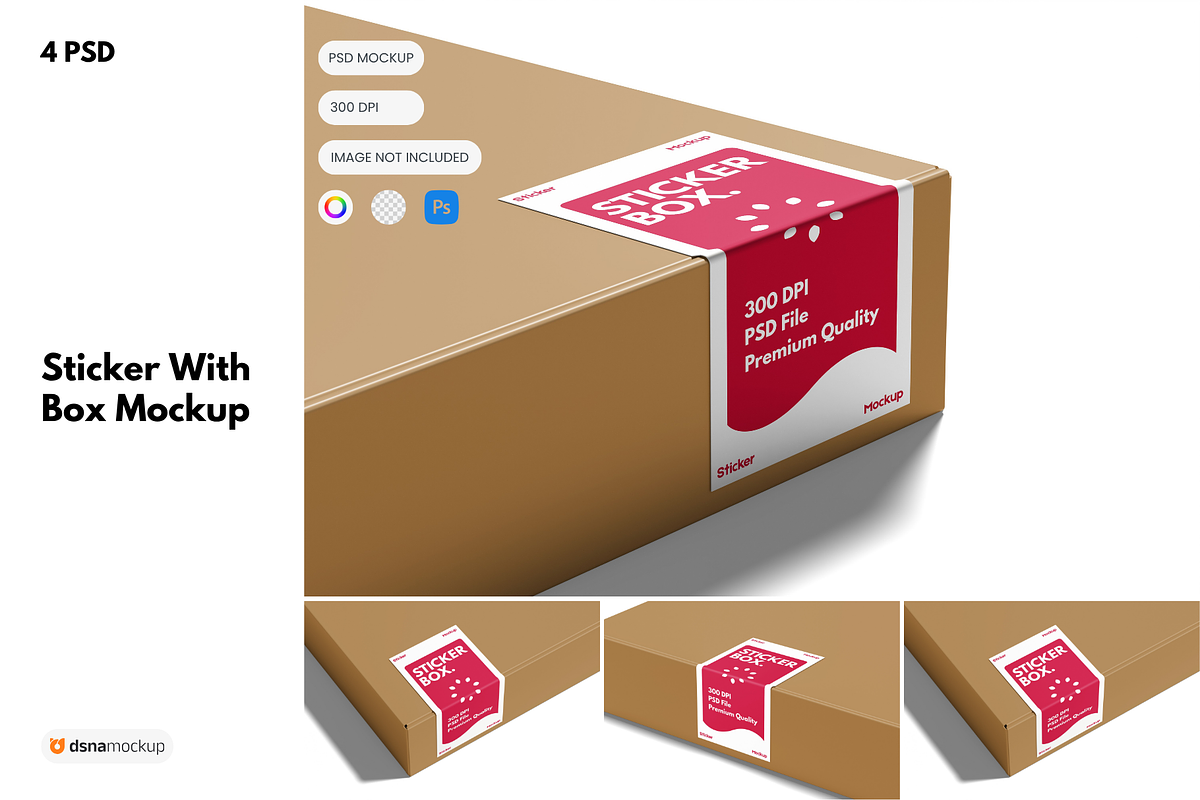Sticker With Box Mockup, an Advertising Mockup by DSNA Mockup (Photo 1 of 5)