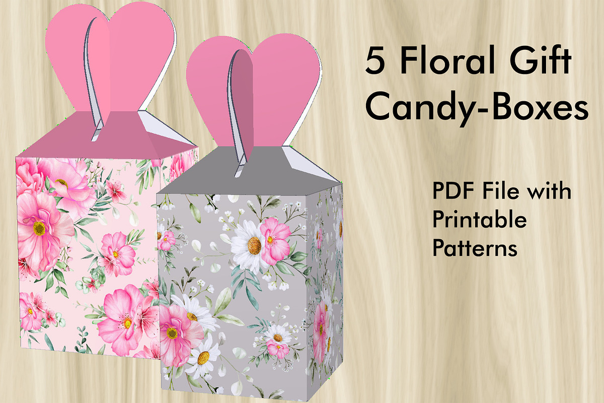 5 Valentine Gift Candy-Boxes, a Print Template by Kseniya-Omega (Photo 1 of 5)