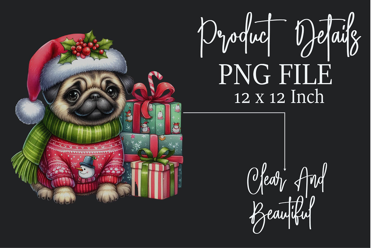 Christmas Pug Dog Clipart Bundle, a Seasonal Illustration by Rose Art (Photo 5 of 5)