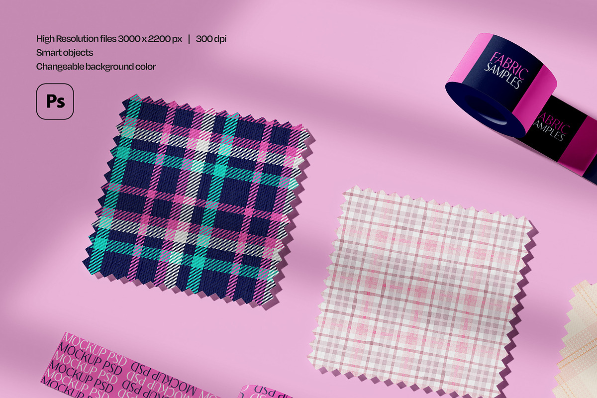 Fabric Sample Swatch Mockup Set, a Packaging Mockup by Mego-studio (Photo 4 of 7)