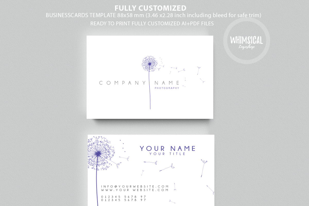Feminine Dandelion logo+Businesscard, a Branding & Logo Template by Whimsical Logoshop (Photo 2 of 2)