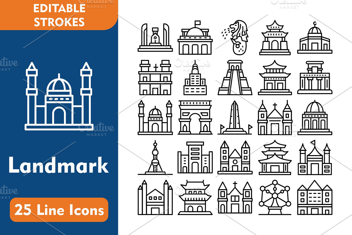 25 Landmark Line Icons, an Icon by Pexelpy