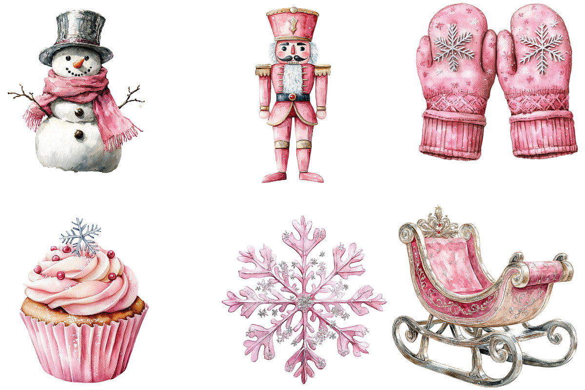 Silver Pink Christmas Clipart, an Illustration by CraftArtStudio (Photo 3 of 6)
