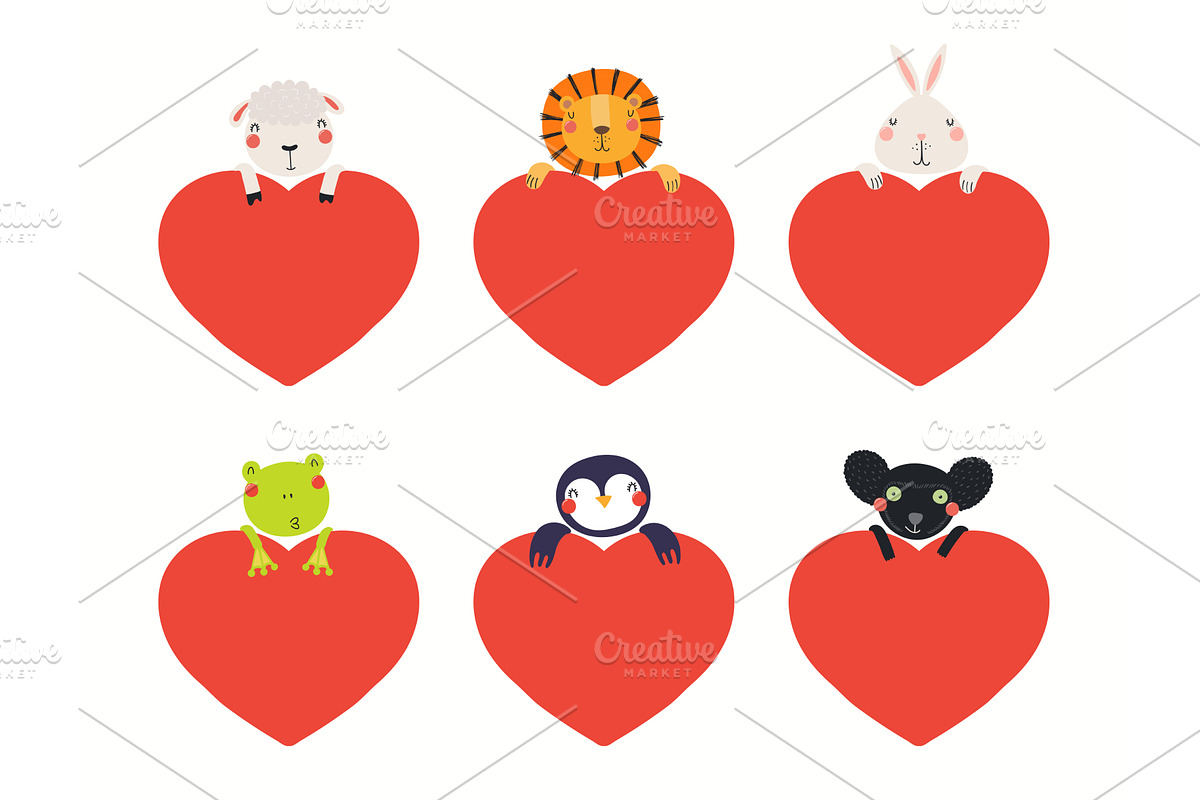 Collection of cute animals holding, an Animal Illustration by sceptical cactus