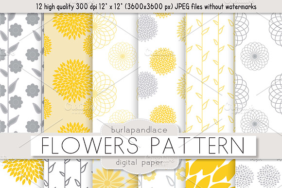 Flower yellow/grey pattern preview 2
