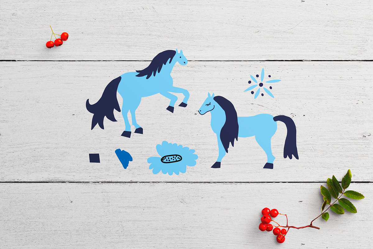 Blue Christmas Horse Illustrations, an Animal Illustration by Lucyinyourheart (Photo 5 of 6)