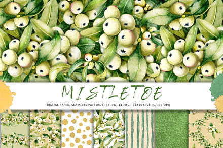 White mistletoe berry digital paper