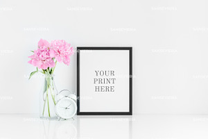 8x10 frame mockup black 4:5 peonies