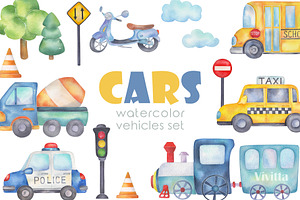 Cars watercolor transport set