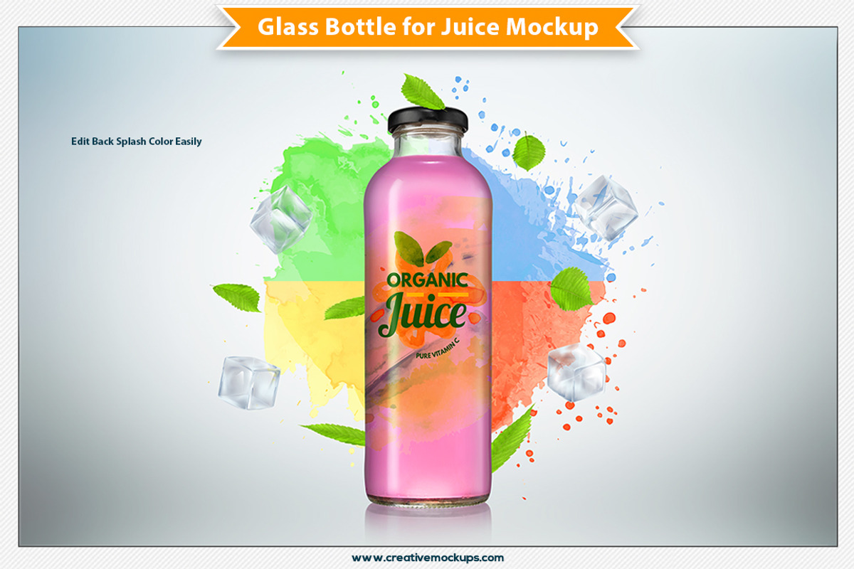 Glass Bottle for Juice Mockup, a Packaging Mockup by Plus Media (Photo 5 of 7)
