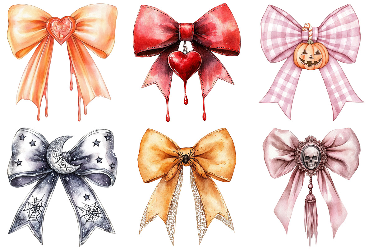 Halloween Coquette Bow Clipart, an Illustration by Craft Nest (Photo 4 of 6)