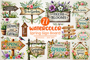 Spring Sign Board Clipart Bundle, a Work Illustration by OK Design